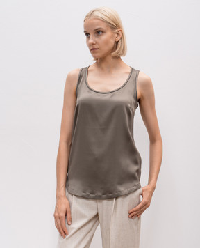 Brunello Cucinelli Зелений топ із шовку з ланцюжком моніль M0C59DE330