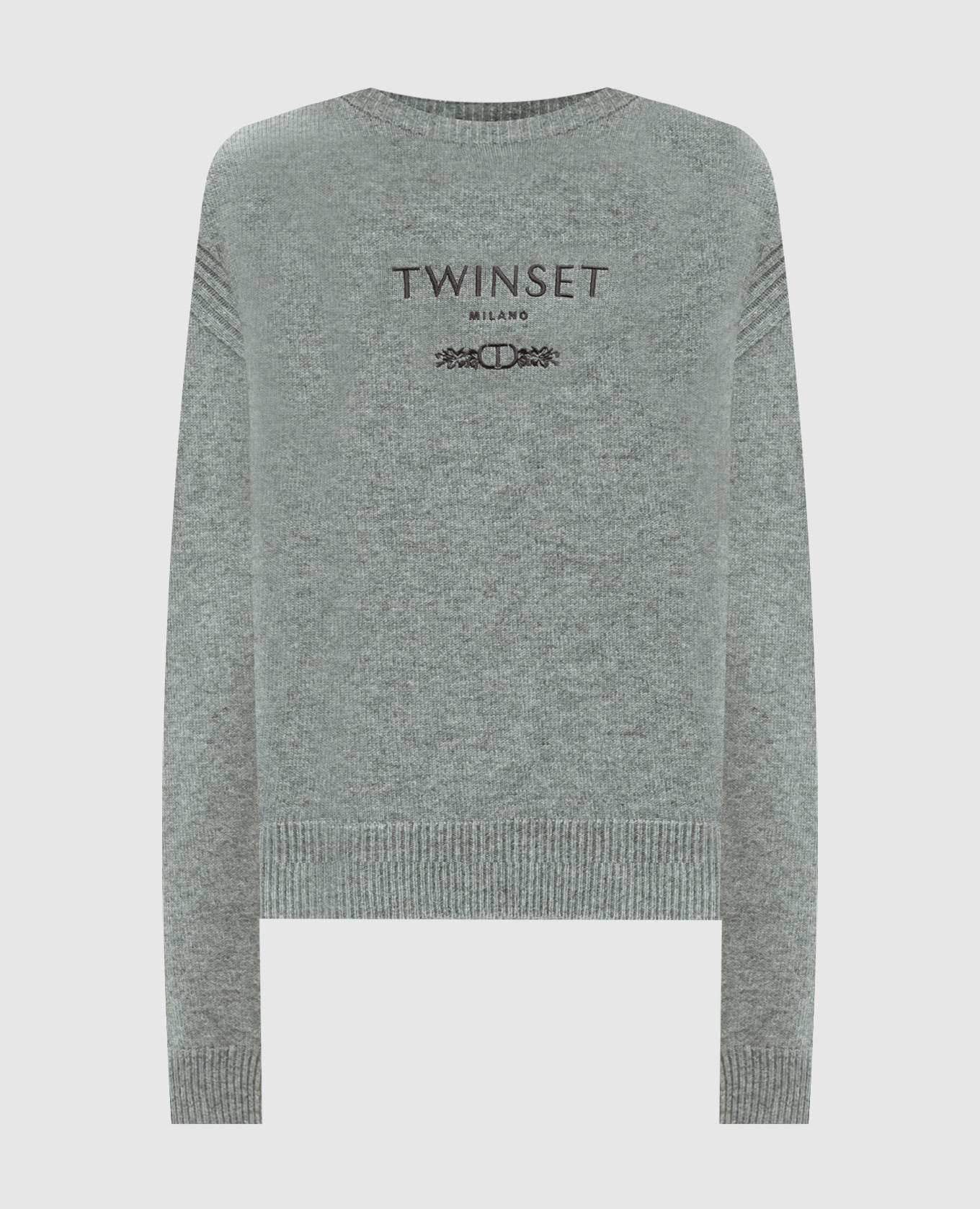 

Серый свитер с шерстью и кашемиром с вышивкой логотипа, Свитера