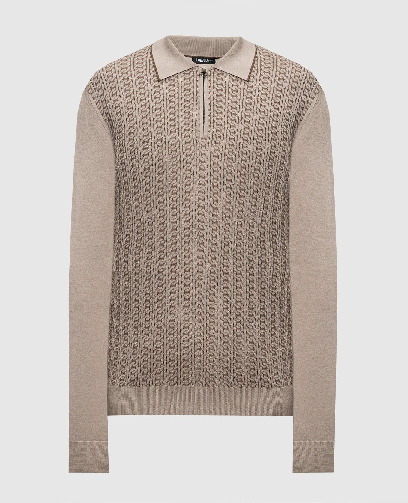 

Коричневое поло из шерсти и шелка со вставкой из кожи крокодила, Коричневый, Поло