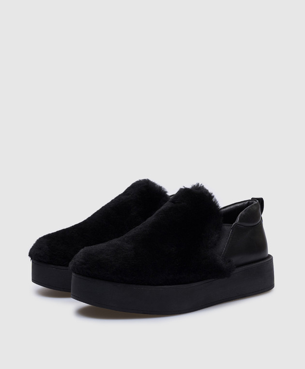 Twinset Черные кожаные слипоны с мехом CA7THN изображение 2