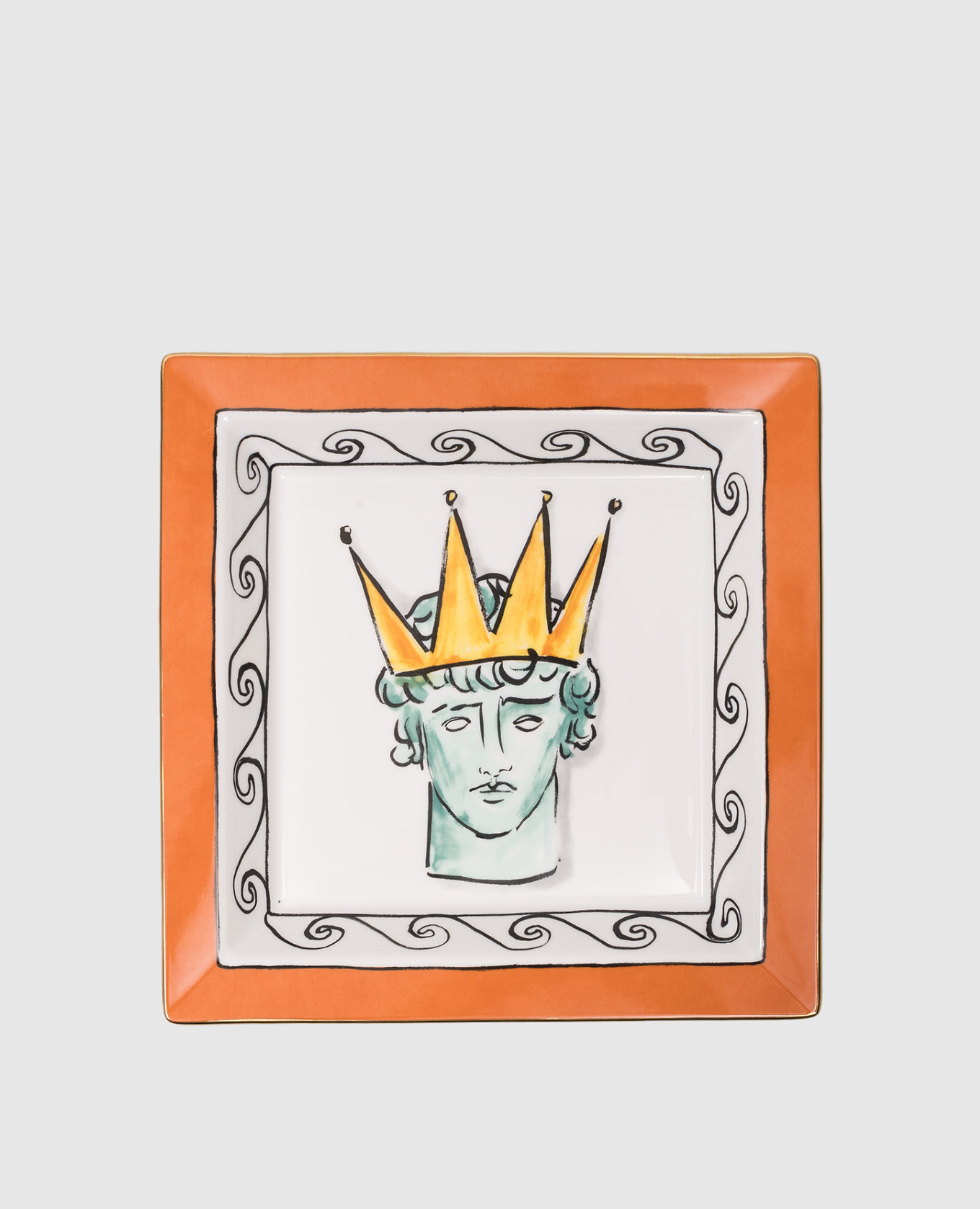 Белая фарфоровая квадратная тарелка Journey of Neptune с украшением Rock Orange