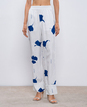 Off-White Білі штани в смужку з квітковим принтом OWCA186F24FAB001