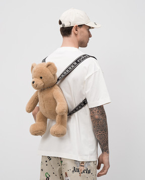 Palm Angels Бежевый рюкзак Bear in Mind в виде медведя с вышивкой логотипа монограммы PMNB025C99FAB001