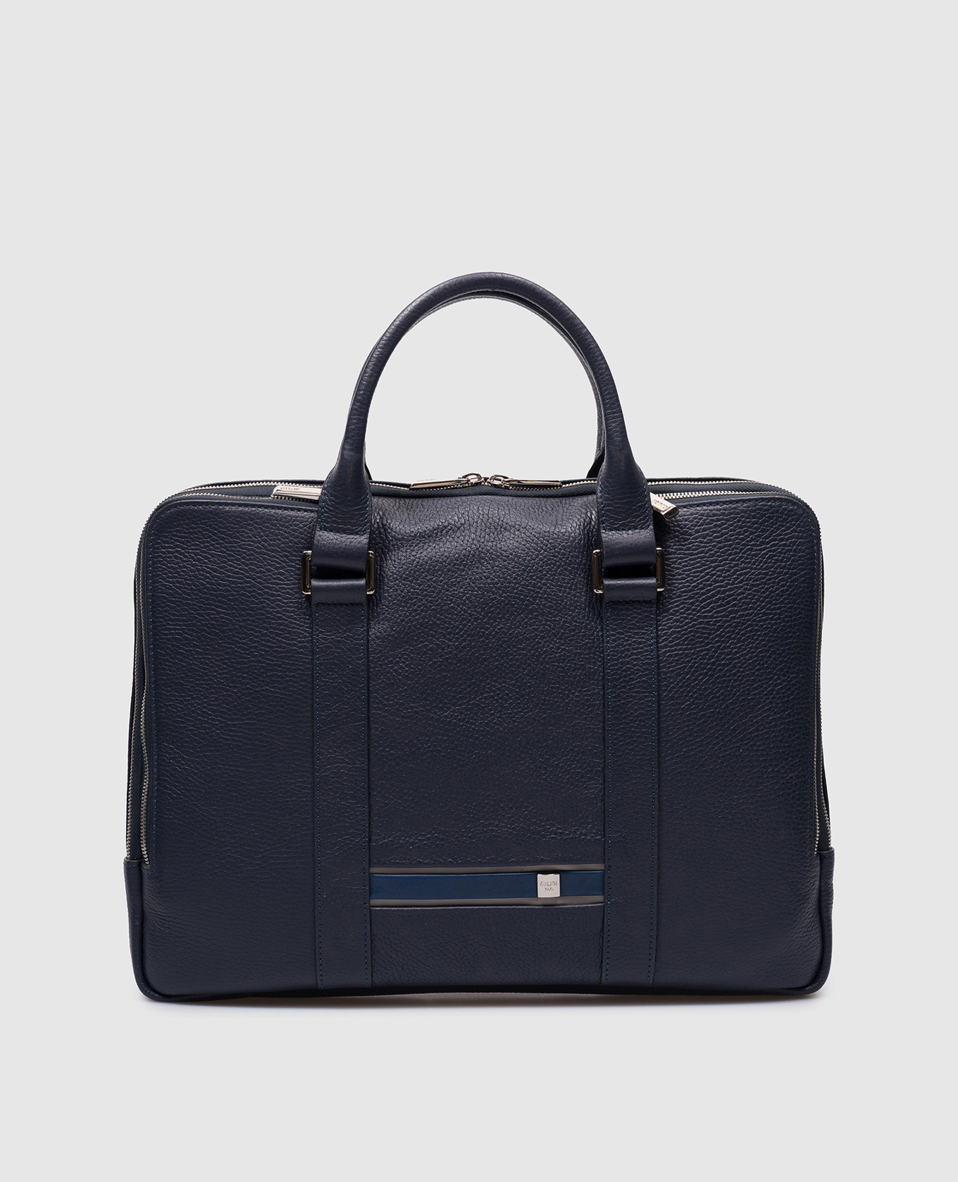 

Синяя кожаная деловая сумка с логотипом, Синий, Портфели