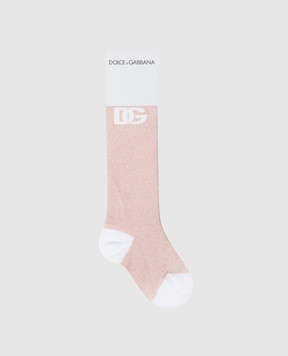 Dolce&Gabbana Дитячі рожеві гольфи з люрексом з логотипом LBKA34JFMLY
