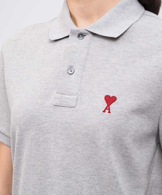 Ami Paris Сіре поло з вишивкою емблеми Ami de Coeur BFUPL001760w зображення 5