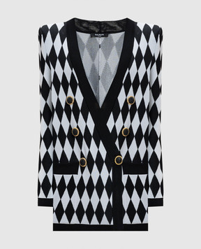 Balmain Черный двубортный кардиган в геометрический узор. DF1SG067KG79