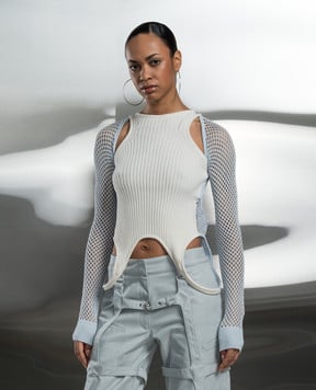Off-White Блакитний ажурний топ OWHT023S24KNI001