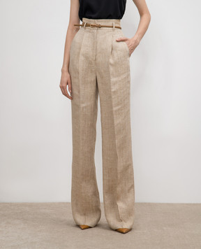 Max Mara Бежевые штаны TREVISO из льна TREVISO