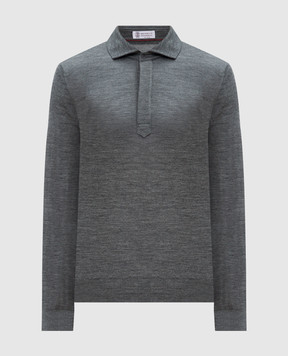 Brunello Cucinelli Серое меланжевое поло из шерсти и кашемира M24805025