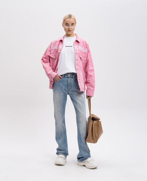 Balenciaga Розовая джинсовая куртка с вышивкой логотипа 823408TRWA9
