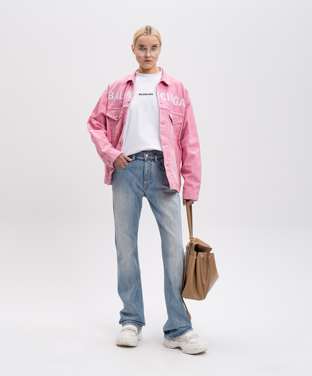 Balenciaga Рожева джинсова куртка з вишивкою логотипа 823408TRWA9 зображення 2