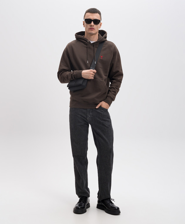 Ami Paris худи цвета хаки с вышивкой эмблемы USW235730 изображение 2