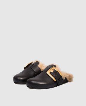 Balmain Черные кожаные мюли FN1UR139LVIT