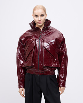 Magda Butrym Бордова шкіряна лакована куртка з ефектом жатки LEATHER08JACKET126425