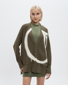 Off-White Зеленый кардиган из шерсти с логотипом OW OWHB043F24KNI001