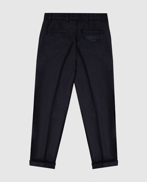 Balmain Дитячі сині штани з вовни з відворотами BX6P80I0283810