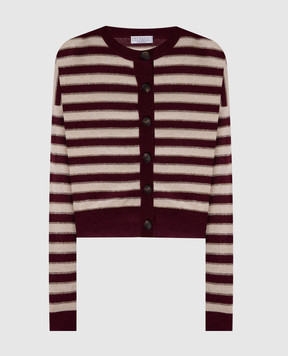 Brunello Cucinelli Бордовий кардиган з кашеміру в смужку M12205906P