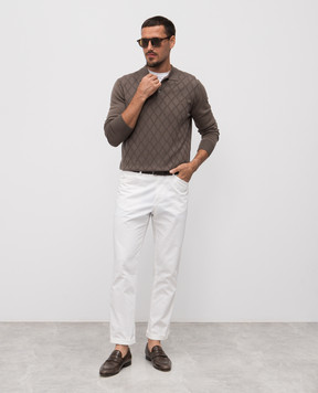 Canali Поло цвета хаки из мериноса шерсти в узор MK02358C1134