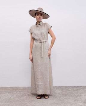 Brunello Cucinelli Бежевое платье макси из льна с цепочкой мониль MM633AHA92