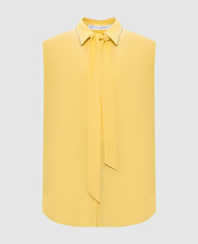 Christian Dior Жовтий топ із шовку з намистинами 7C21589X1630