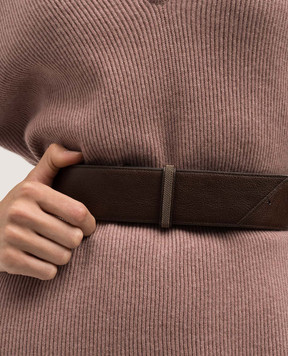 Brunello Cucinelli Коричневий шкіряний ремінь з ланцюжком моніль MA163A4629belt