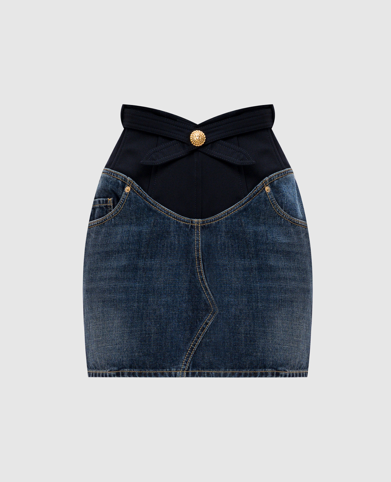 

Синяя комбинированная юбка мини с шерстью, Синий, Юбки прямые