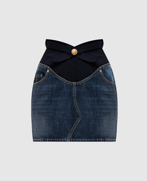 Balmain Синяя комбинированная юбка мини с шерстью EF1LBA56DF25