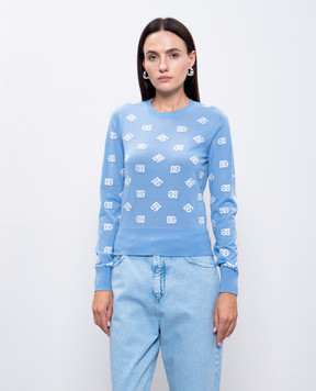 Dolce&Gabbana Голубой джемпер с шерстью и шелком в узор DG FXJ34TJFMGS
