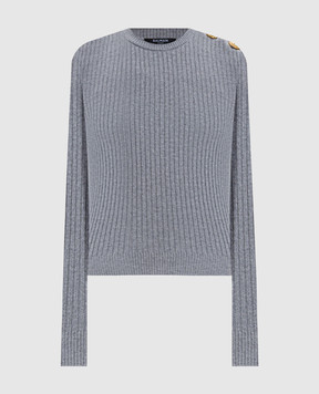 Balmain Сірий джемпер в рубчик з кашеміру та вовни FF0KD095KJ17