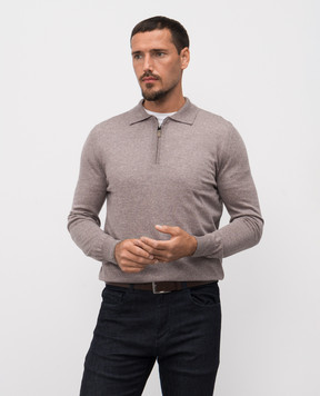 Canali Бежевое меланжевое поло из шерсти MK01149C0572