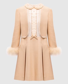 Valentino Бежевое платье с перьями 6B0VADJ0914