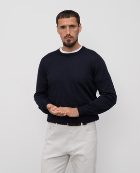 Brunello Cucinelli Синій джемпер з вовни і кашеміру M2400100