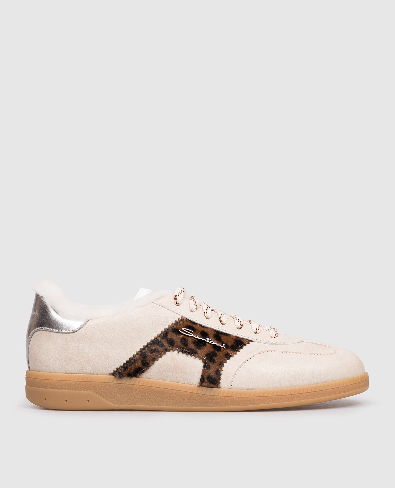 

Бежевые кожаные кроссовки Oly на меху с логотипом, Бежевый, Кроссовки