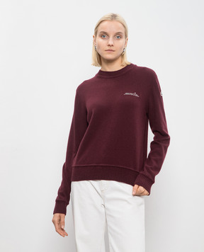 Moncler Бордовый свитер из шерсти и кашемира с вышивкой логотипа J20939C00005M4281