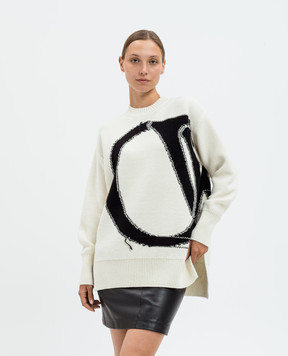 Off-White Бежевий светр з вовни з візерунком логотипа OW OWHE102C99KNI001