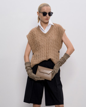 Brunello Cucinelli Бежевый кожаный клатч Duo с логотипом MWTKD2722P