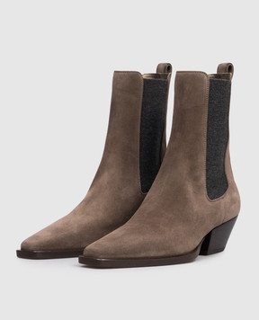 Brunello Cucinelli Коричневі замшеві козаки з ланцюжком моніль MZSFC3080