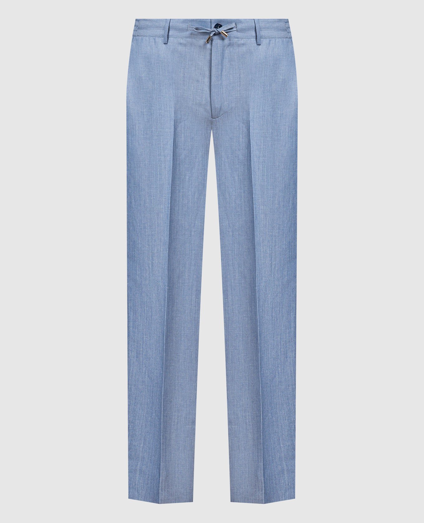 Blue wool and linen trousers with metallic logo