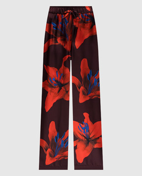 Alexander McQueen Бордові штани Flame Lily із шовку в квітковий принт 819000QCALY