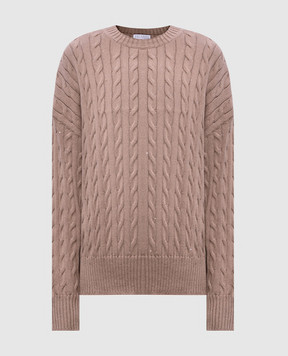 Brunello Cucinelli Коричневый джемпер в фактурный узор с пайетками MDV797410