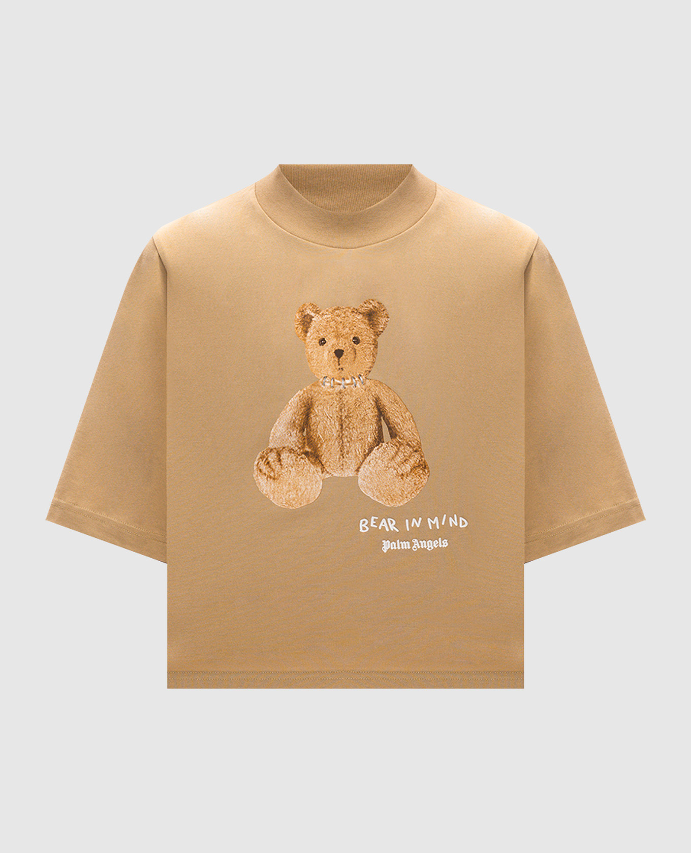 

Коричневая укороченная футболка с принтом Bear in Mind, Коричневый, Футболки