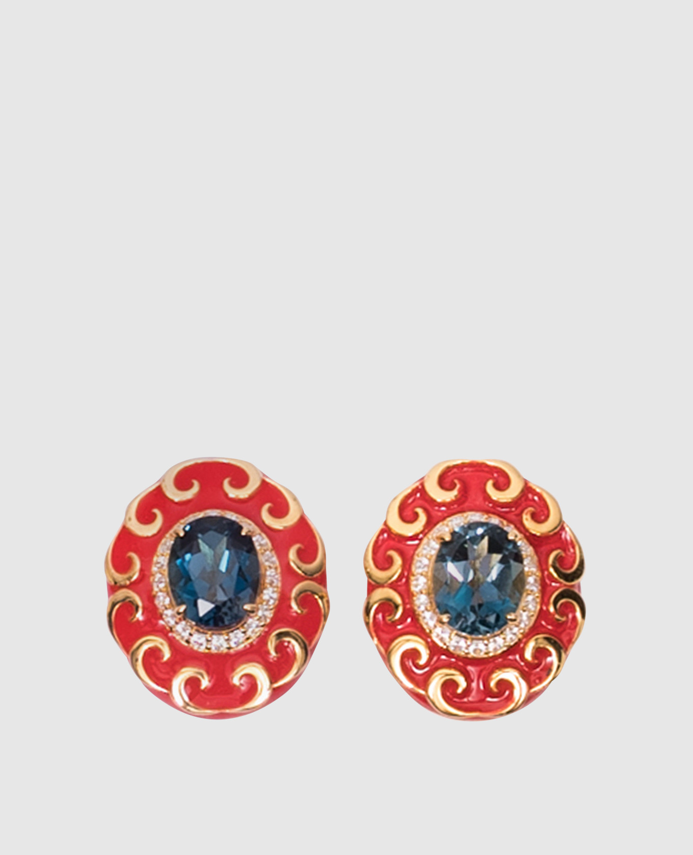 

Серебряные серьги с топазом и фианитами., Красный, Серьги