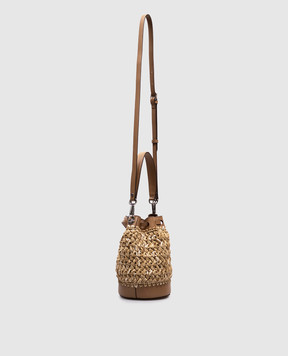 Gianni Chiarini Бежевая комбинированная сумка бакет-бег Natalia с рафией. BS11435COMMCRHML