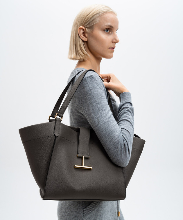 Tom Ford Серая кожаная сумка-тоут TARA L1762LCL095G изображение 2