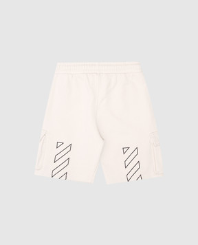 Off-White Детские бежевые шорты-карго с принтом логотипа. OBCI005S25FLE001