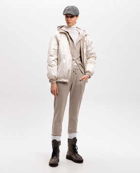 Brunello Cucinelli Бежевые спортивные брюки с шелком MD828SM679