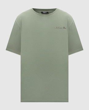 Balmain Зеленая футболка с вышивкой логотипа DH1EG010BC68