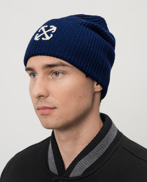 Off-White Синя шапка з вовни з нашивкою логотипа Arrow OMLC030F24KNI001