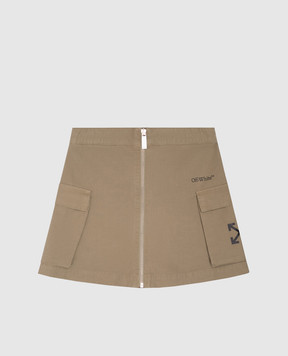 Off-White Юбка детская мини цвета хаки с принтом Arrow OGCC027S25FAB001